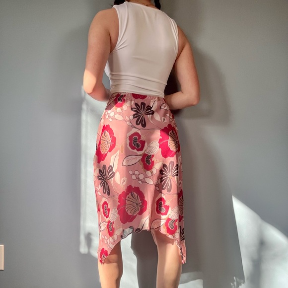 Vintage Y2K Midi Skirt, 00s Pink Floral Skirt - Picture 6 of 10